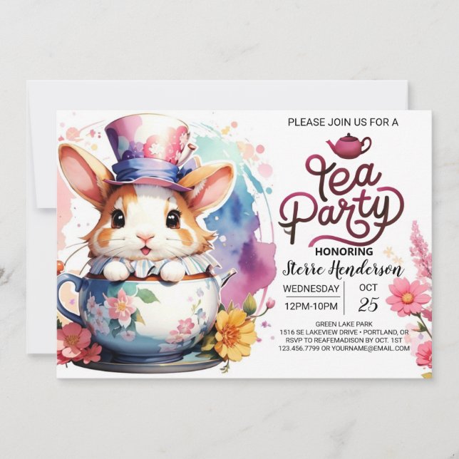 Pink Bunny Tea Baby Shower Invitation (Front)