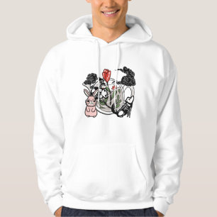 Pink Bunny Tea Time with Skeletons Hoodie