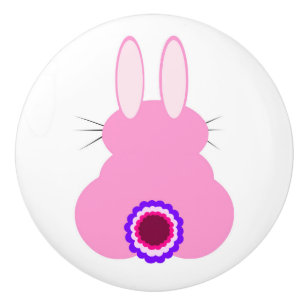 Pink Bunny White Ceramic Pull
