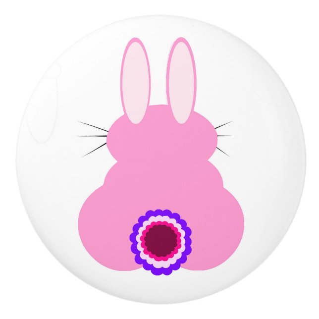 Pink Bunny White Ceramic Pull (Front)