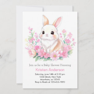 Pink Bunny's Whimsical Woodland Girl Baby Shower Invitation