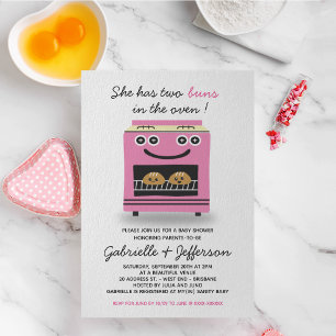 Pink Buns In The Oven Twins Baby Shower Invitation