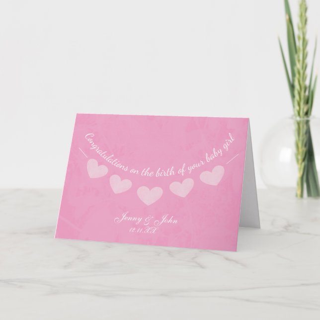 pink bunting baby girl congratulations card (Front)