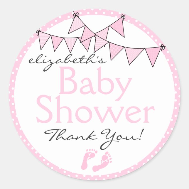 Pink Bunting Baby Shower Thank You Classic Round Sticker (Front)