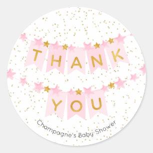 Pink Bunting Flags Gold Thank You Classic Round Sticker