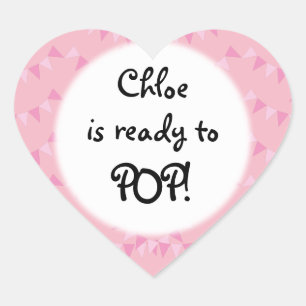 Pink Bunting Ready to POP Baby Girl Shower Heart Sticker