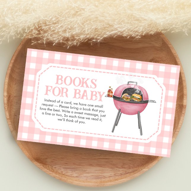 Pink Burger BBQ Baby Shower Books for Baby Enclosure Card (Bun and Burgers Baby Shower Books for Baby)