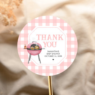 Pink Burger BBQ Baby Shower Classic Round Sticker