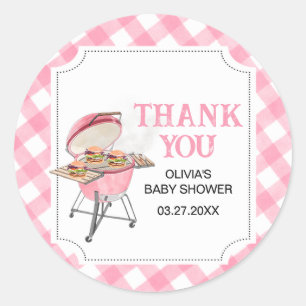 Pink Burger BBQ Baby Shower Classic Round Sticker