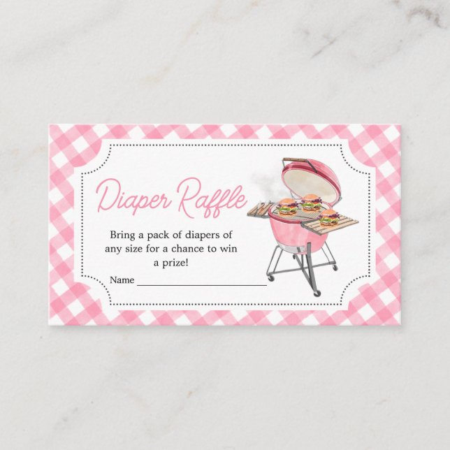 Pink Burger BBQ Baby Shower Diaper Raffle Enclosure Card (Front)