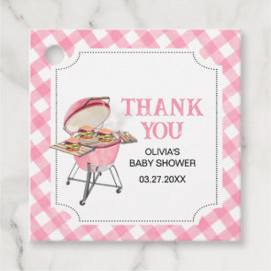 Pink Burger BBQ Baby Shower Square Favour Tags
