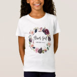 Pink, burgundy and fig floral flower girl T-Shirt<br><div class="desc">Pink,  burgundy and fig floral flower girl design. Watercolor floral,  foliage and hand painted fruit and modern script text. Part of a wedding suite.</div>