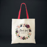 Pink, burgundy and fig floral flower girl tote bag<br><div class="desc">Pink,  burgundy and fig floral flower girl design. Watercolor floral,  foliage and hand painted fruit and modern script text. Part of a wedding suite.</div>