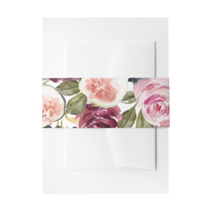 Pink, burgundy and fig floral wedding invitation belly band