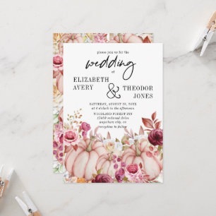 Pink Burgundy Autumn Pumpkin Floral Wedding Invita Invitation