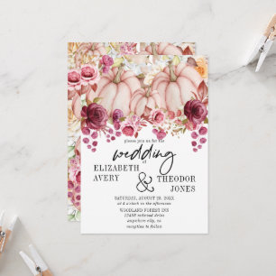 Pink Burgundy Autumn Wedding Pumpkin Floral Invitation