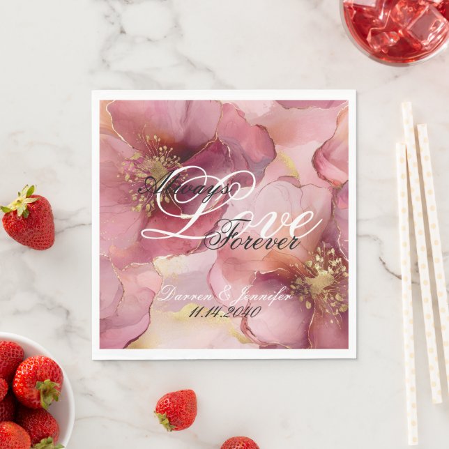 Pink Burgundy Blush Floral Love Wedding Napkin (Insitu)