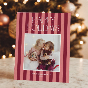 Pink Burgundy Budget Christmas Holiday Photo Card