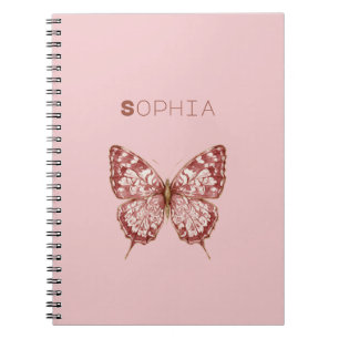 Pink Burgundy Butterfly Name Notebook