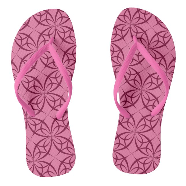 Pink Burgundy Curve Pattern Beachy Flip Flops (Footbed)