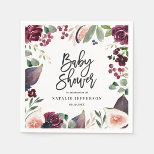 Pink, burgundy, + fig watercolor floral and script napkin