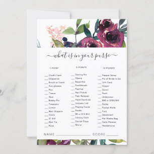 Pink Burgundy Flora What's in Your Purse Game Card
