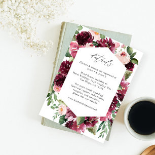 Pink & Burgundy Floral 7 Details Enclosure Card