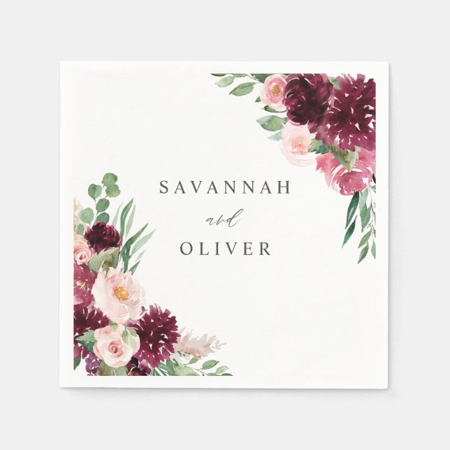 Pink & Burgundy Floral 7 Name Napkins (Front)