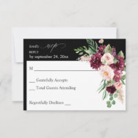 Pink & Burgundy Floral 7 no Meal RSVP  - Black