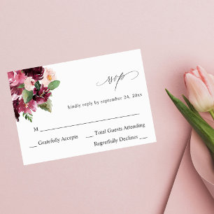 Pink & Burgundy Floral 7 no Meal RSVP V2
