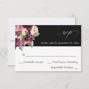 Pink & Burgundy Floral 7 no Meal RSVP V2  - Black