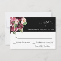 Pink & Burgundy Floral 7 no Meal RSVP V2 - Black