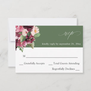Pink & Burgundy Floral 7 no Meal RSVP V2 - Green Card