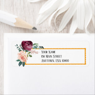 Pink & Burgundy Floral Address Label