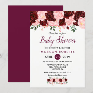 Pink & Burgundy Floral Baby Shower Invitation