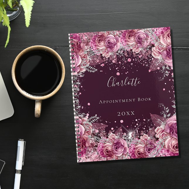 Pink burgundy floral glitter name 2026 planner (Creator Uploaded)