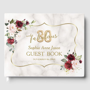 Pink Burgundy Floral Gold 30 and Fabulous Birthday Guest Book