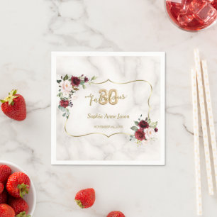 Pink Burgundy Floral Gold 30 and Fabulous Birthday Napkin