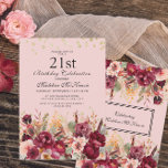 Pink Burgundy Floral Gold Glitter 21st Birthday Invitation<br><div class="desc">Elegant pink and burgundy watercolor floral and greenery 21st birthday party invitation with gold glitter. Contact me for assistance with customisation or to request additional matching or coordinating Zazzle products for your celebration.</div>