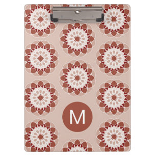 Pink Burgundy Floral Mandala Pattern Monogram Clipboard