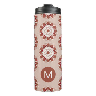Pink Burgundy Floral Mandala Pattern Monogram Thermal Tumbler