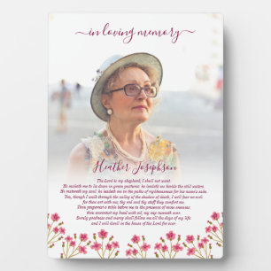 Pink Burgundy Floral Psalm Memorial Photo Plaque