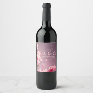 Pink Burgundy Floral Wine Bottle Label