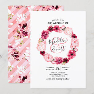 Pink & Burgundy Floral Wreath Wedding Invitations