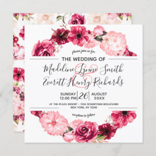 Pink & Burgundy Floral Wreath Wedding Invitations