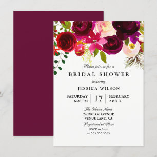 Pink Burgundy Flower Bridal Shower Invitation