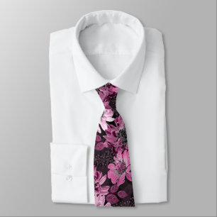 Pink, burgundy flowers on dark brown tie