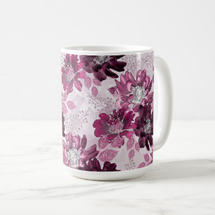 Pink, burgundy flowers on dusty pink coffee mug
