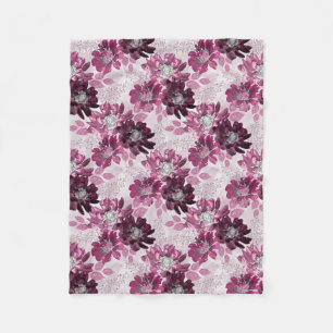 Pink, burgundy flowers on dusty pink fleece blanket