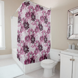 Pink, burgundy flowers on dusty pink shower curtain